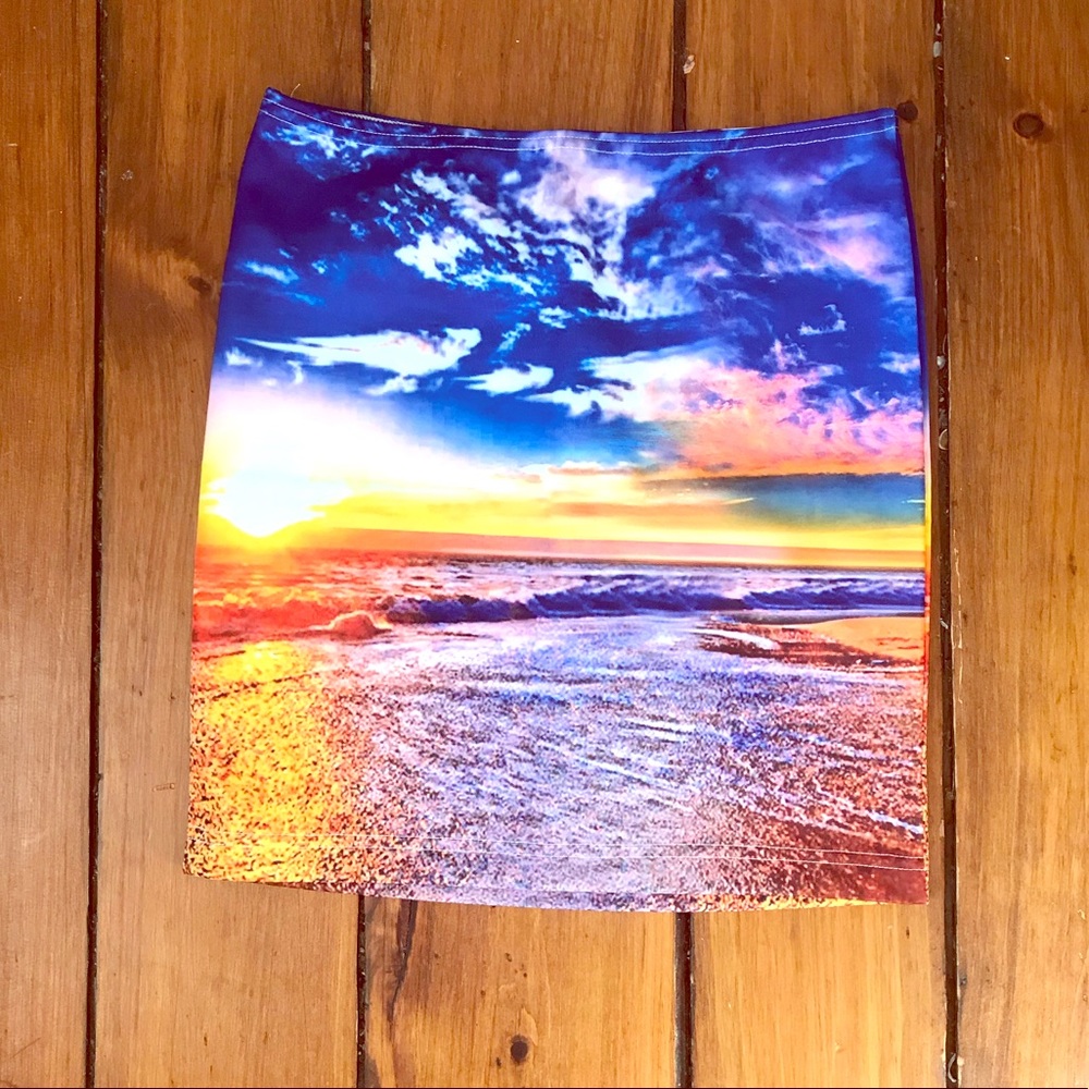 Sunset Ocean Printed Bandage Skirt